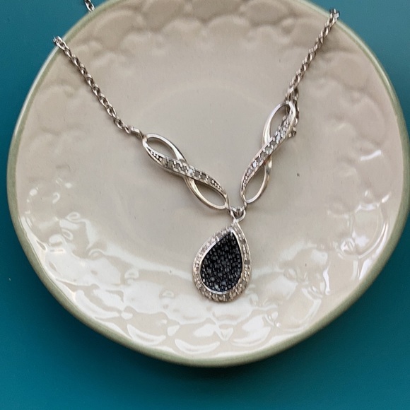 Silver Necklace White and Black Diamond Accent - Picture 4 of 9